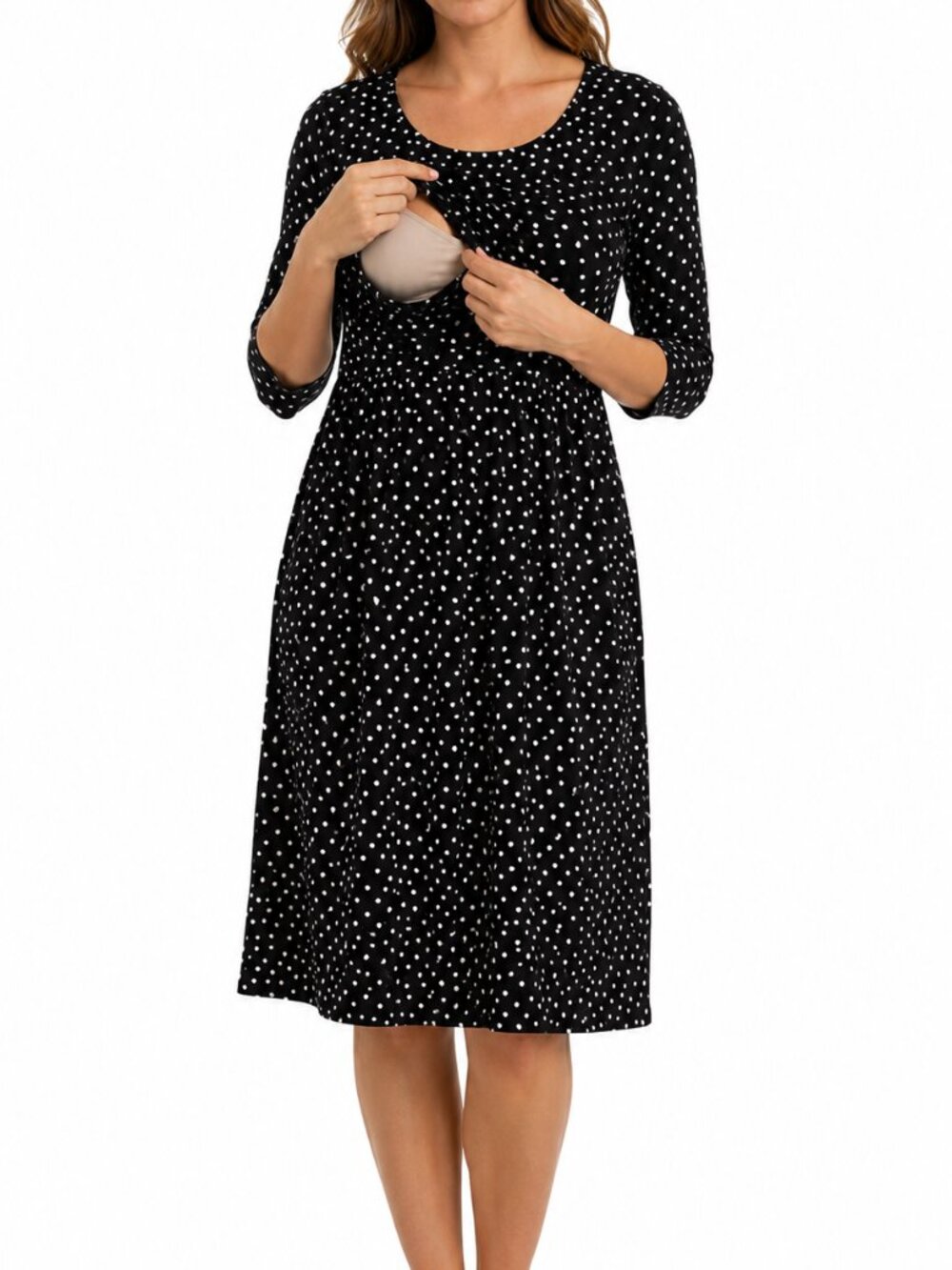 Black and White Polka Dot Nursing Midi Dress Size L Angel Maternity